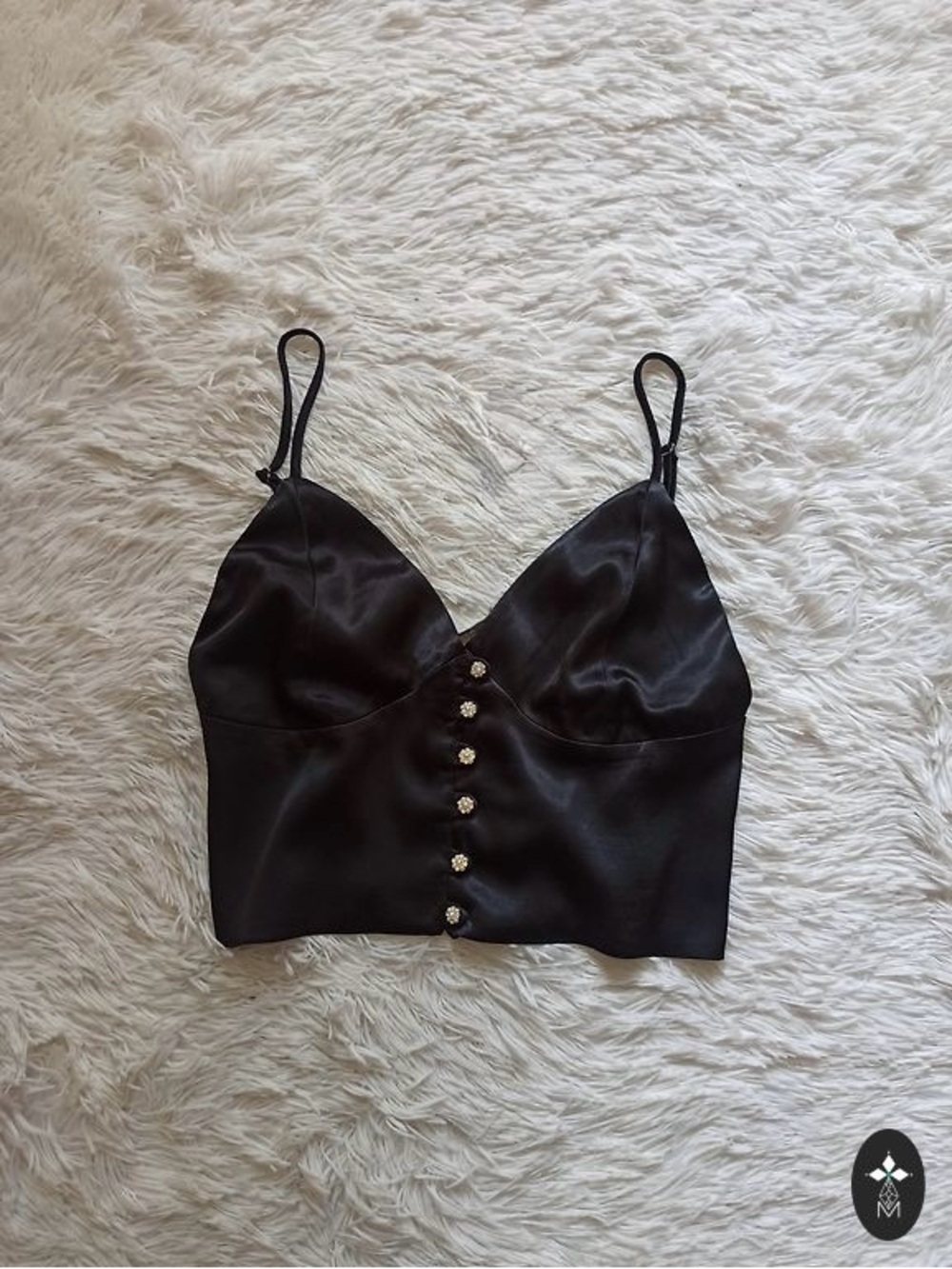 Zara Black Satin Button-Front Cami